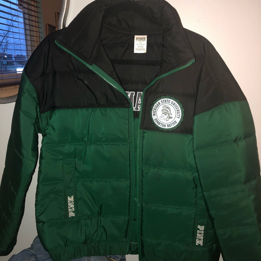 Pink Michigan State Puffer Coat (like new)